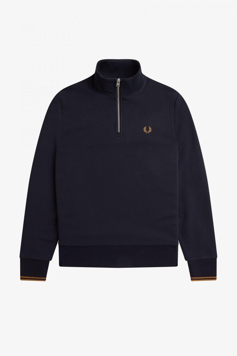 Pánské Mikiny Fred Perry Half Zip Tmavě Blankyt Tmavě | PCZER28961