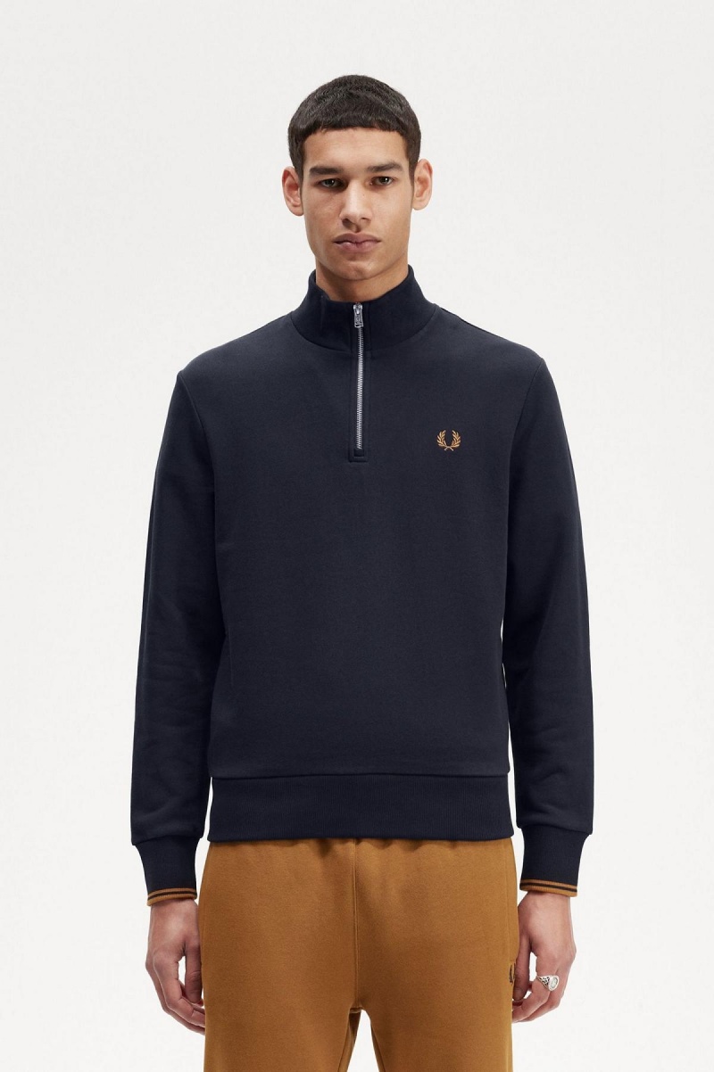 Pánské Mikiny Fred Perry Half Zip Tmavě Blankyt Tmavě | PCZER28961