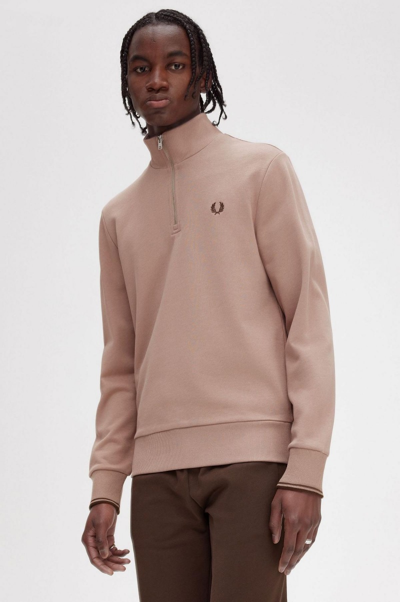 Pánské Mikiny Fred Perry Half Zip Tmavě Růžové | DCZVO62949