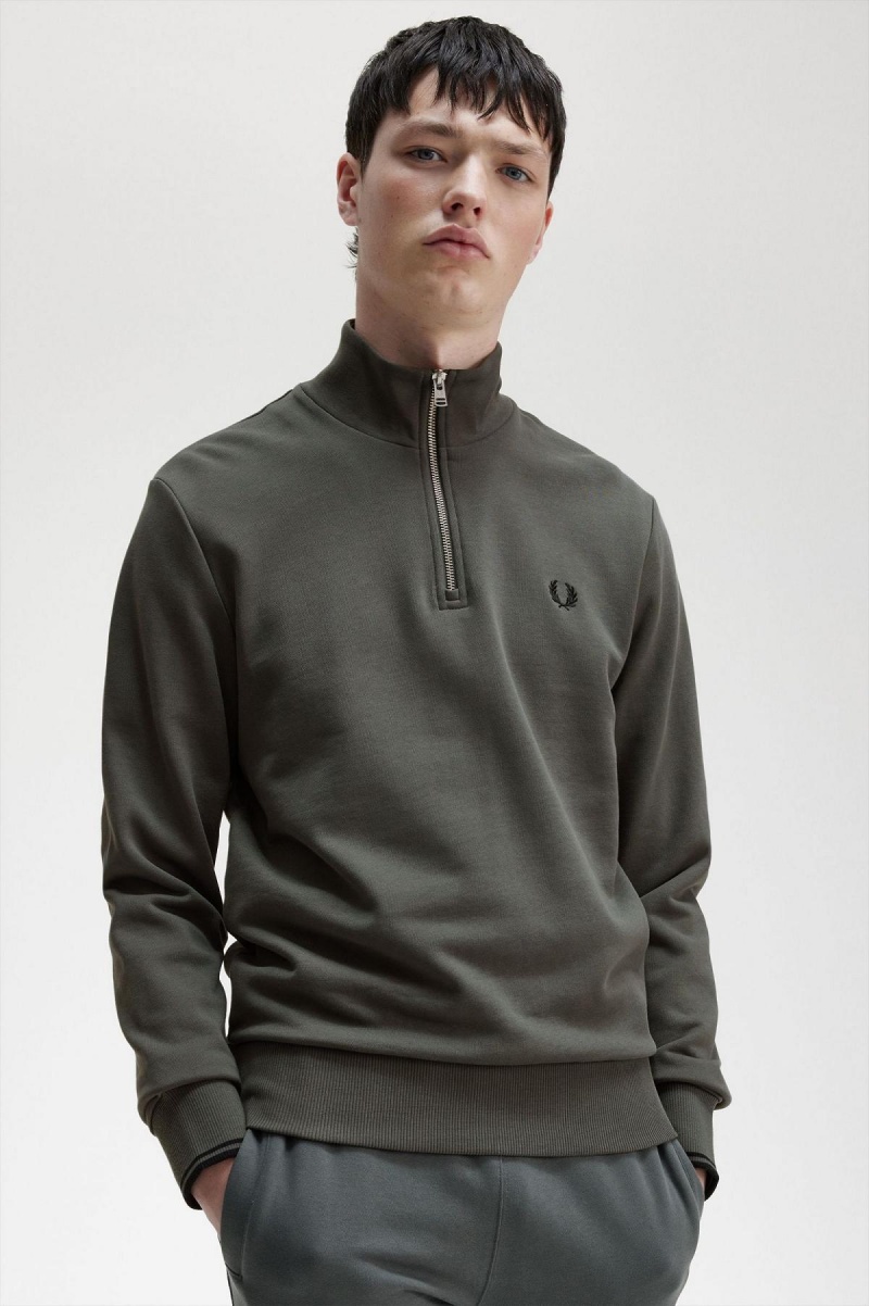 Pánské Mikiny Fred Perry Half Zip Zelene | BCZSD93189