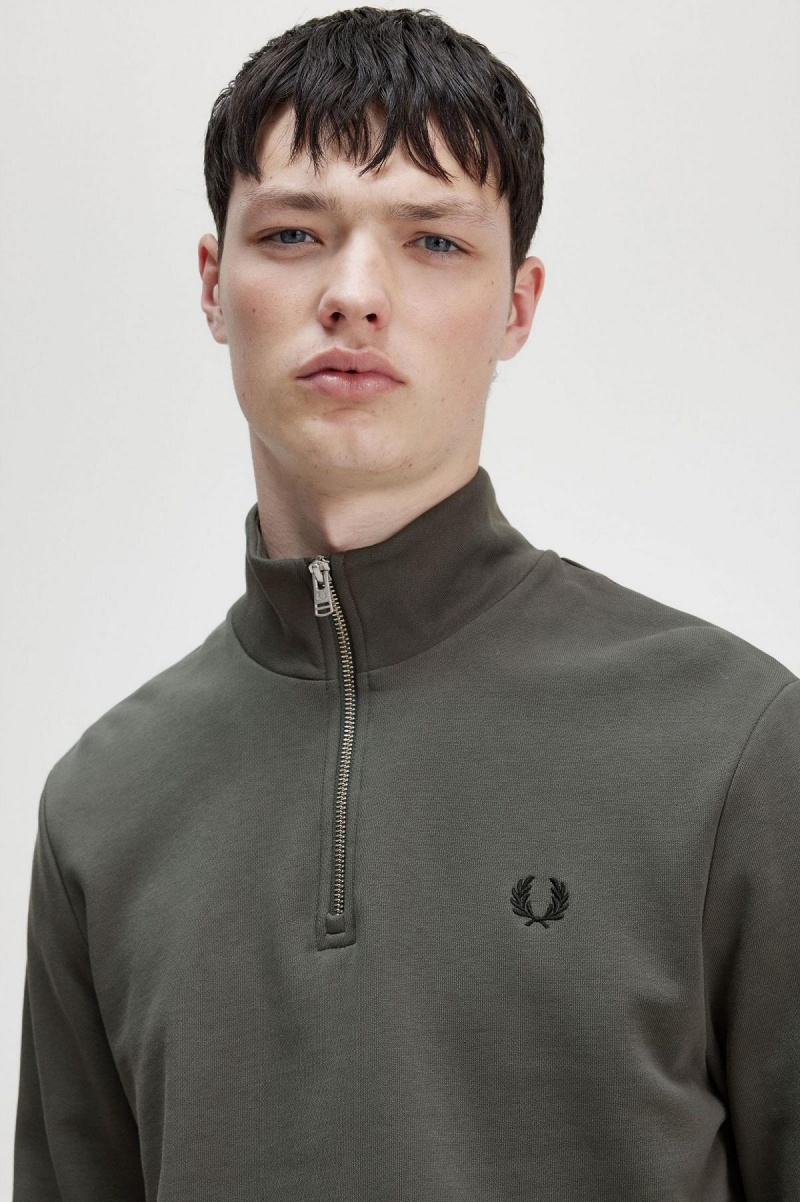 Pánské Mikiny Fred Perry Half Zip Zelene | BCZSD93189