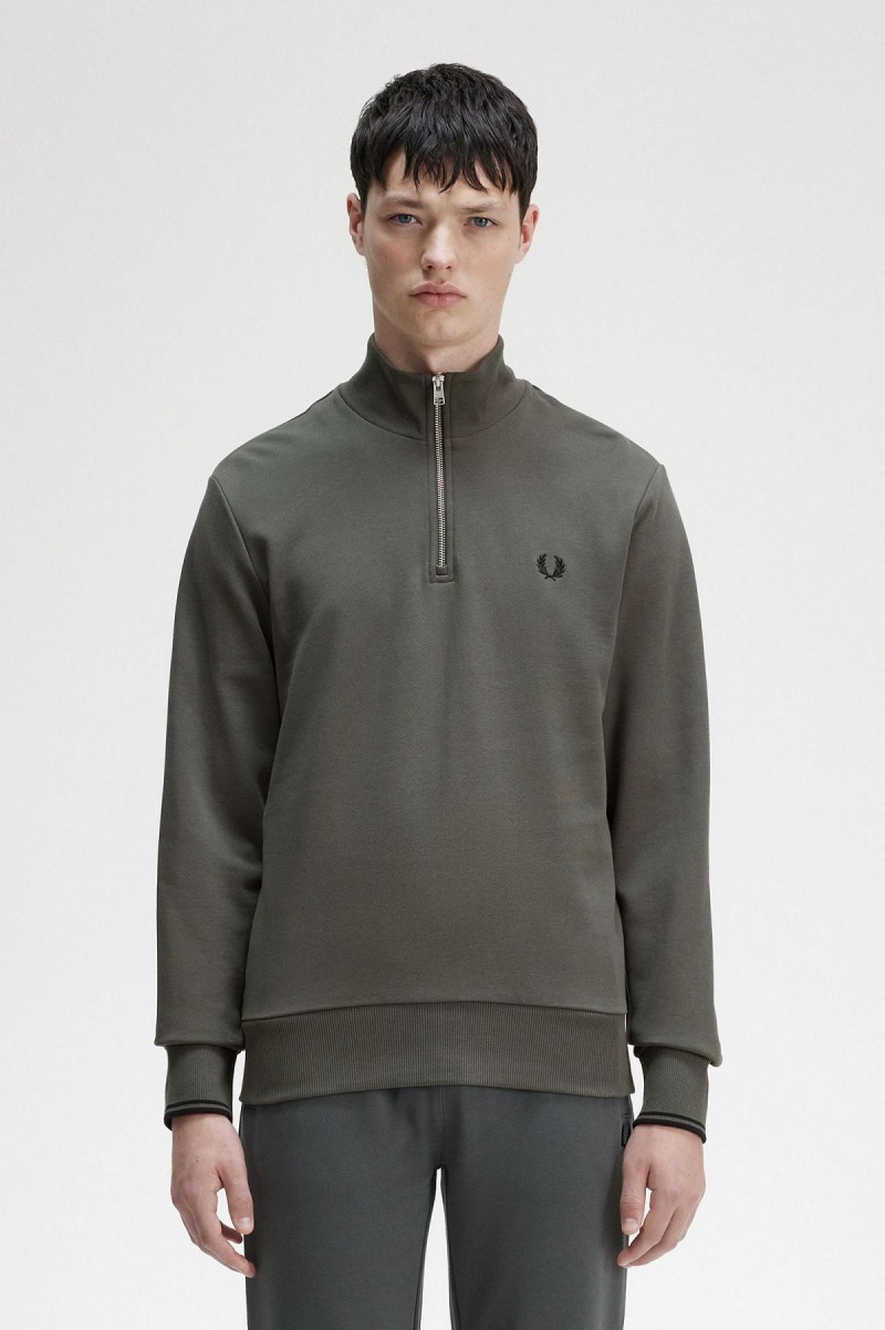 Pánské Mikiny Fred Perry Half Zip Zelene | BCZSD93189