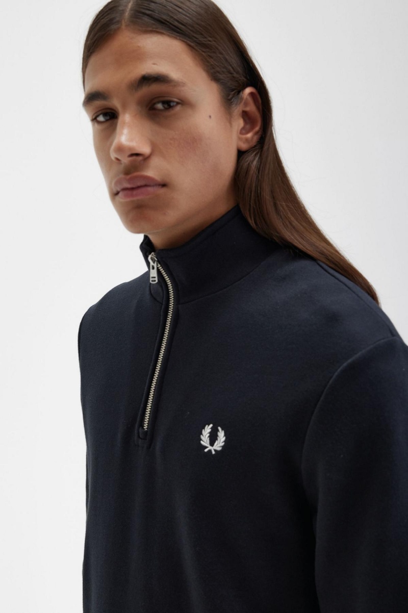 Pánské Mikiny Fred Perry Half Zip Černé | ZCZNQ73495