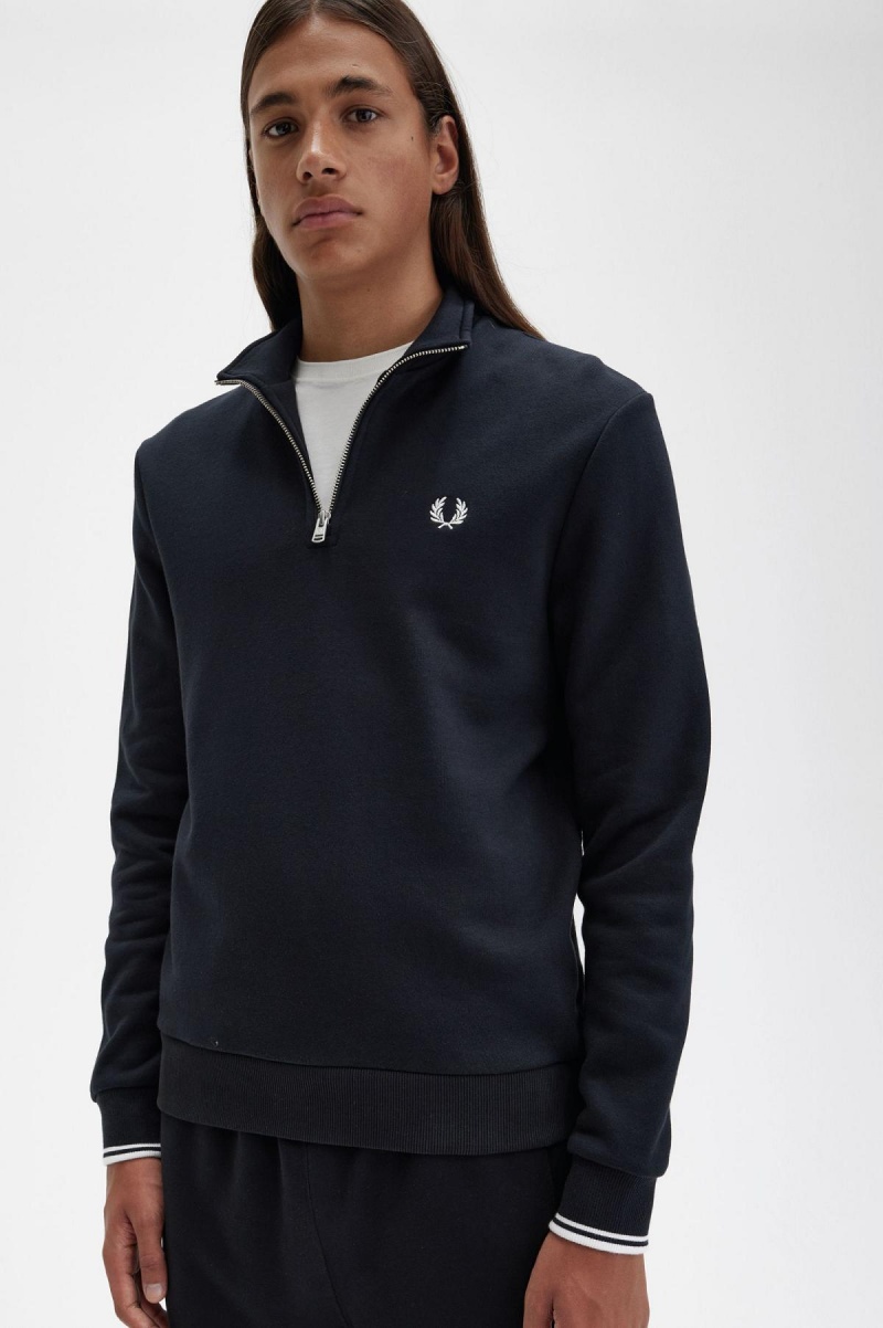 Pánské Mikiny Fred Perry Half Zip Černé | ZCZNQ73495