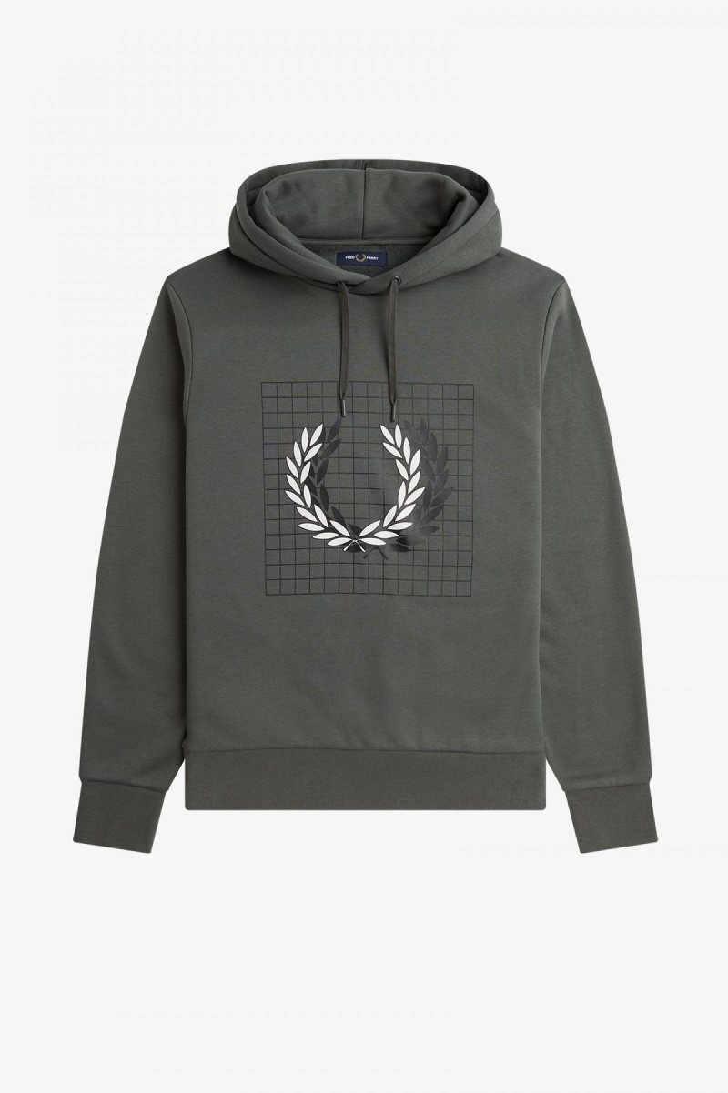 Pánské Mikiny Fred Perry Laurel Wreath Grid S Kapucí Zelene | CZDFL53935