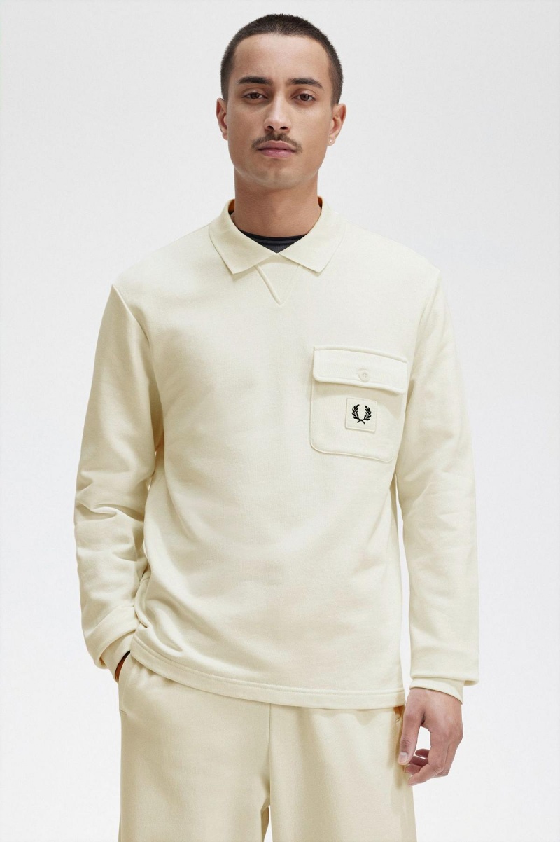 Pánské Mikiny Fred Perry Long Sleeve Loopback Ecru | CZEGJ48951