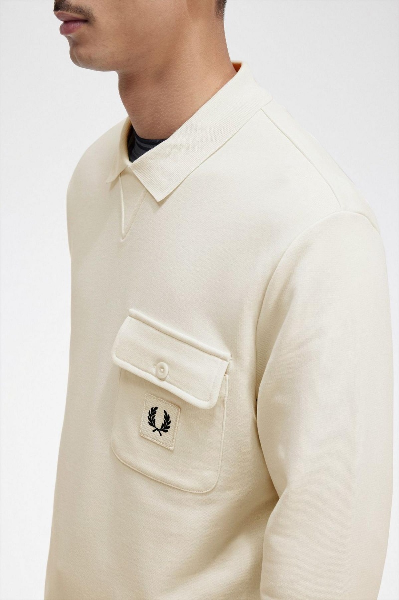 Pánské Mikiny Fred Perry Long Sleeve Loopback Ecru | CZEGJ48951