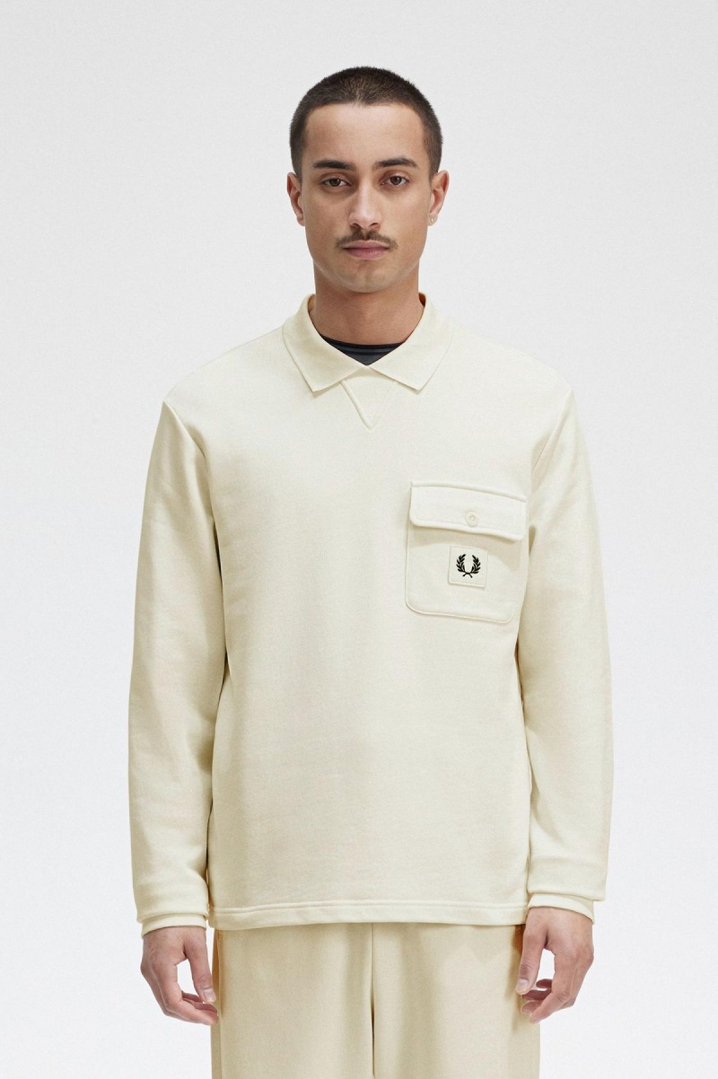 Pánské Mikiny Fred Perry Long Sleeve Loopback Ecru | CZEGJ48951