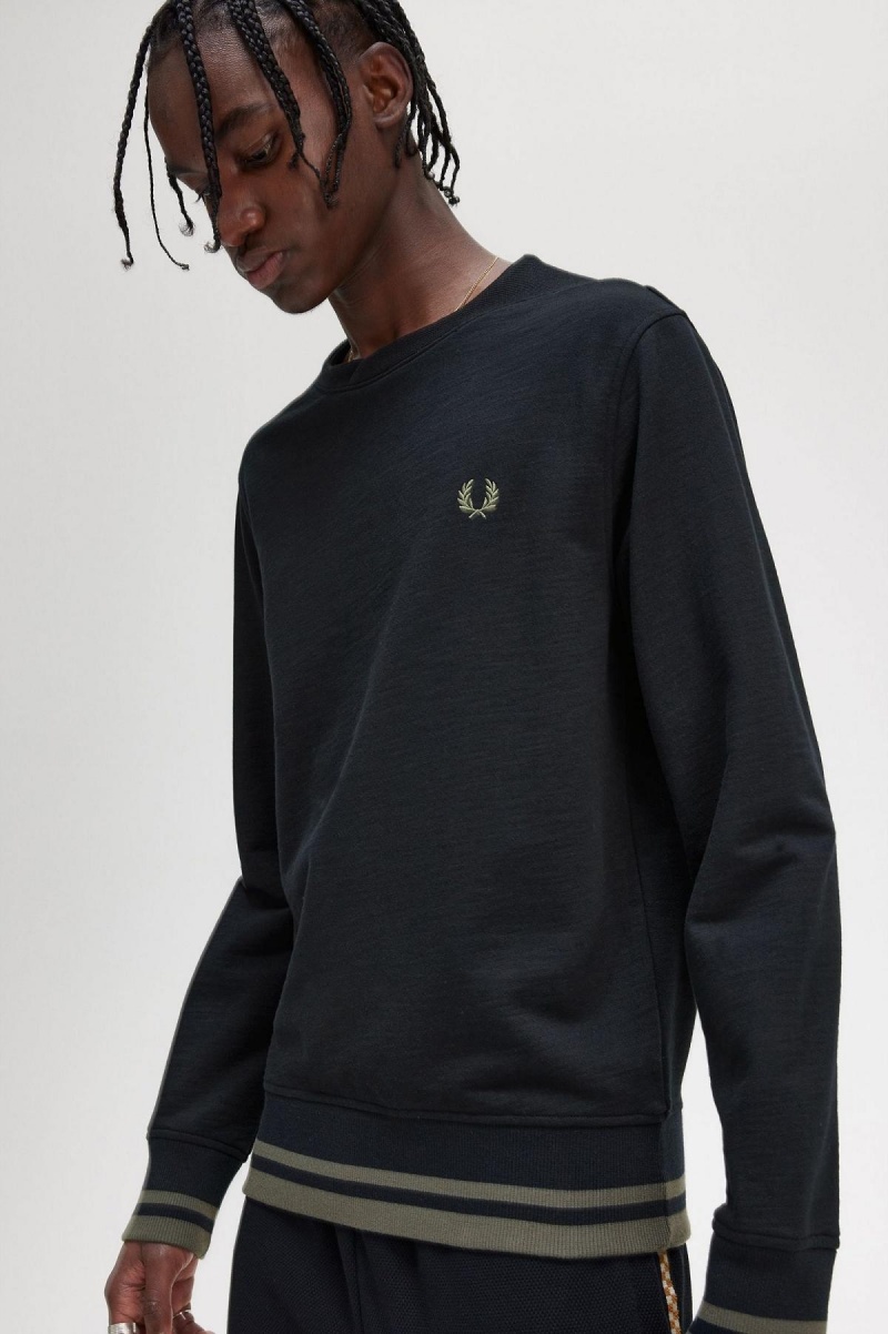 Pánské Mikiny Fred Perry Rib Detail Černé | CZZDE18449