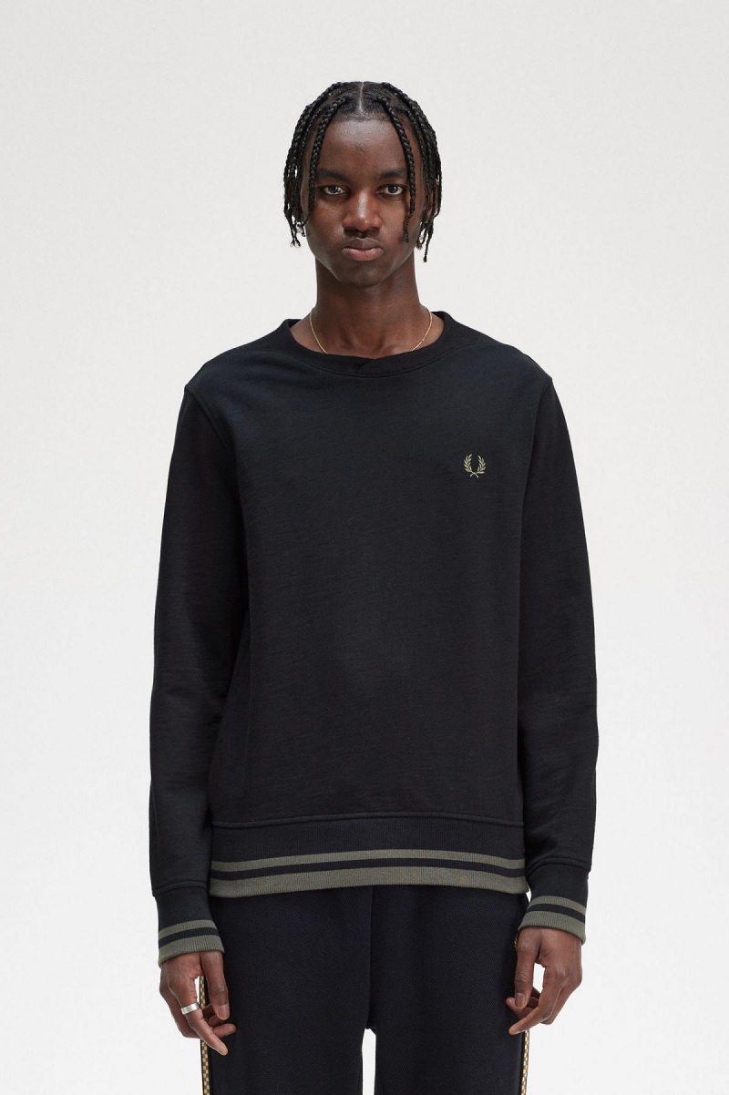 Pánské Mikiny Fred Perry Rib Detail Černé | CZZDE18449