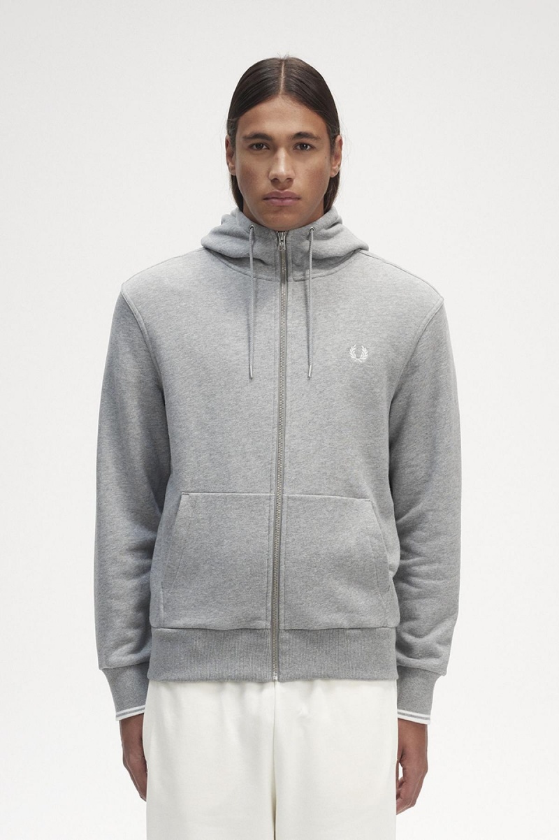 Pánské Mikiny Fred Perry S Kapucí Zip Through Steel Marl | CZZDE66295