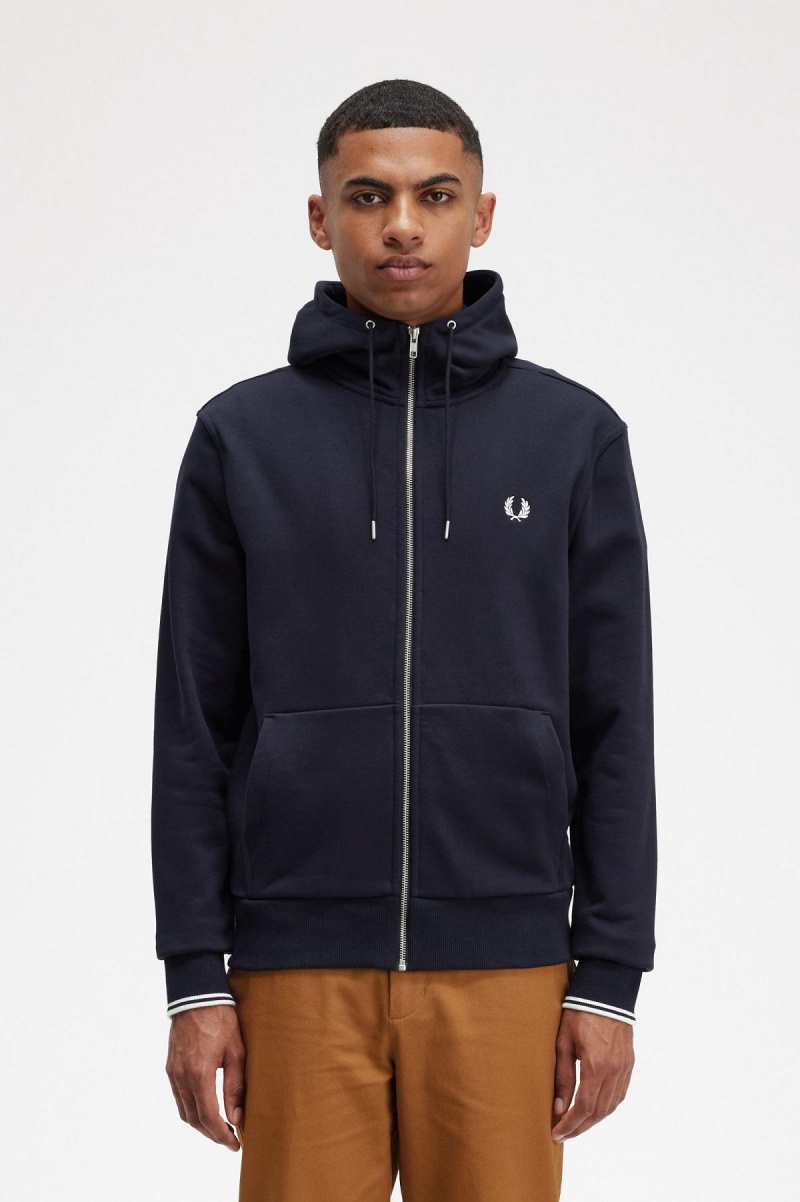 Pánské Mikiny Fred Perry S Kapucí Zip Through Tmavě Blankyt | BCZSO44978