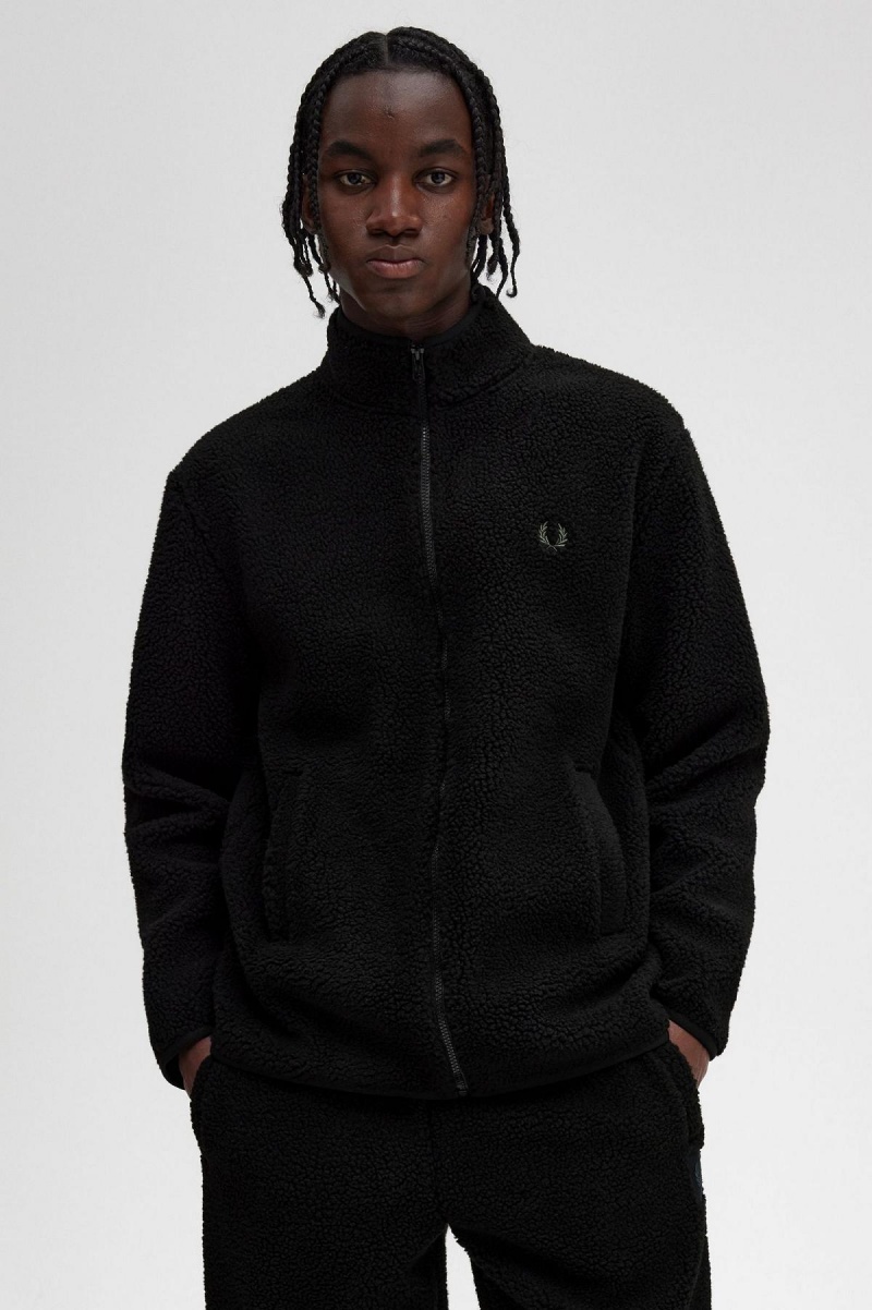 Pánské Mikiny Fred Perry Zip Through Borg Fleece Černé | QCZUV15288