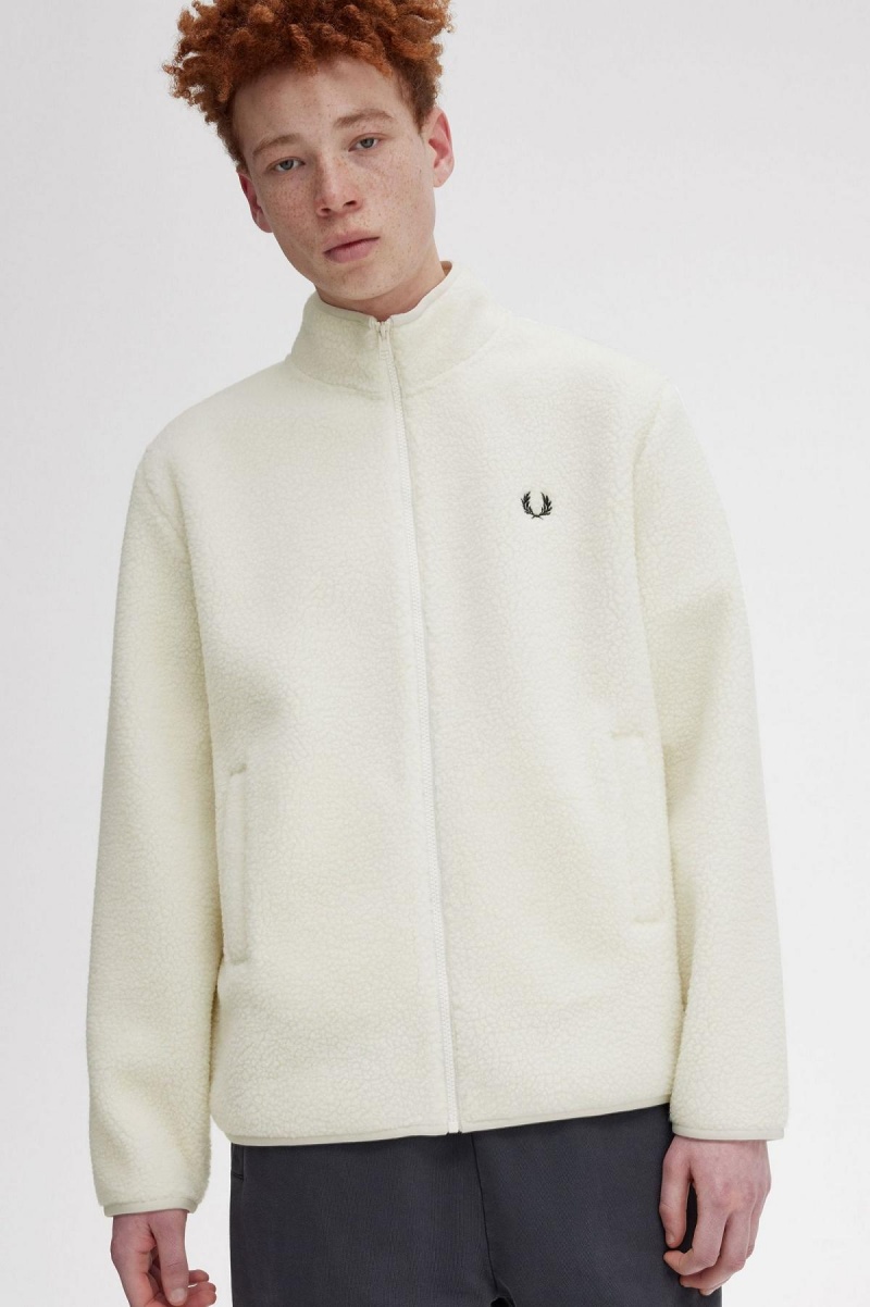 Pánské Mikiny Fred Perry Zip Through Borg Fleece Ecru | ZCZNQ21338