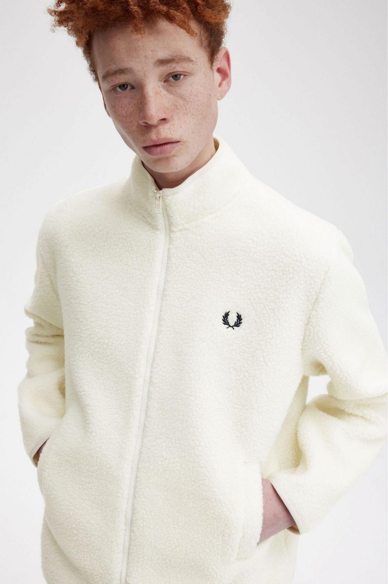 Pánské Mikiny Fred Perry Zip Through Borg Fleece Ecru | ZCZNQ21338