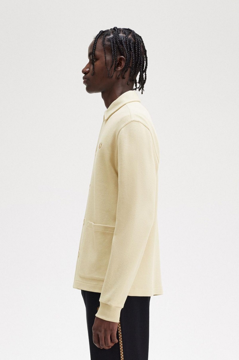 Pánské Polo Triko Fred Perry Button Through Long Sleeve Polo Shirt Oatmeal | UCZTG75007