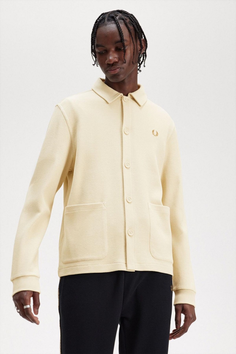 Pánské Polo Triko Fred Perry Button Through Long Sleeve Polo Shirt Oatmeal | UCZTG75007