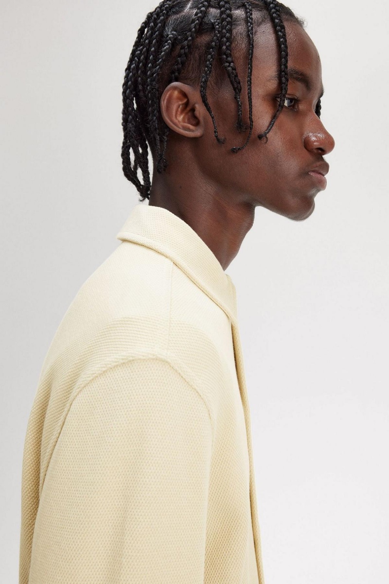 Pánské Polo Triko Fred Perry Button Through Long Sleeve Polo Shirt Oatmeal | UCZTG75007