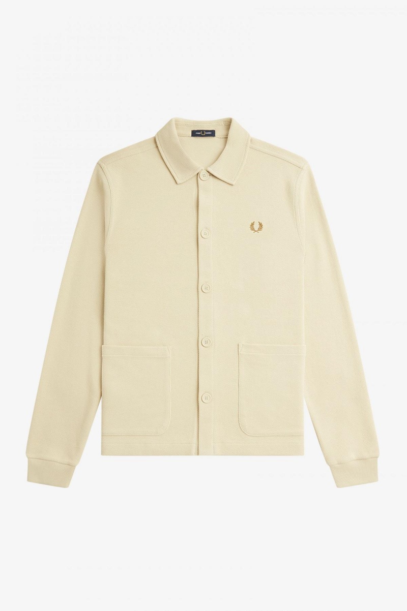 Pánské Polo Triko Fred Perry Button Through Long Sleeve Polo Shirt Oatmeal | UCZTG75007