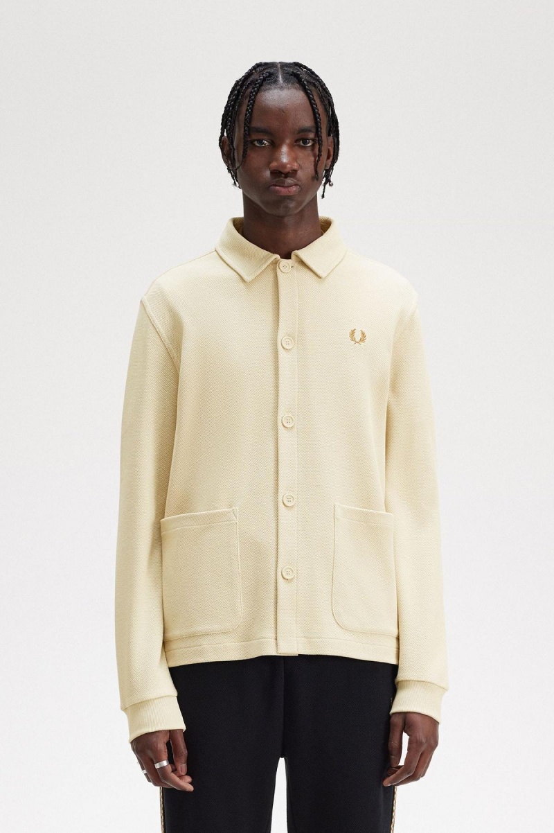 Pánské Polo Triko Fred Perry Button Through Long Sleeve Polo Shirt Oatmeal | UCZTG75007