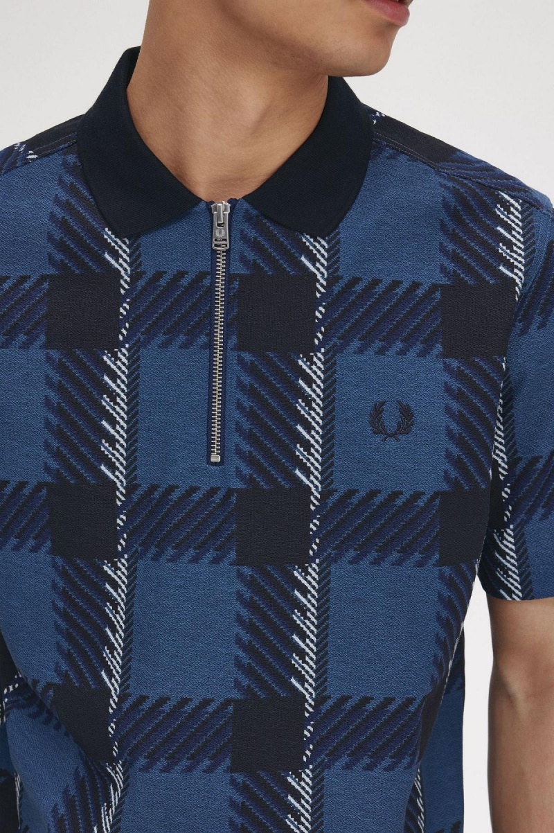 Pánské Polo Triko Fred Perry Glitch Tartan Zip Neck Polo Shirt Blankyt | CZXBR45751