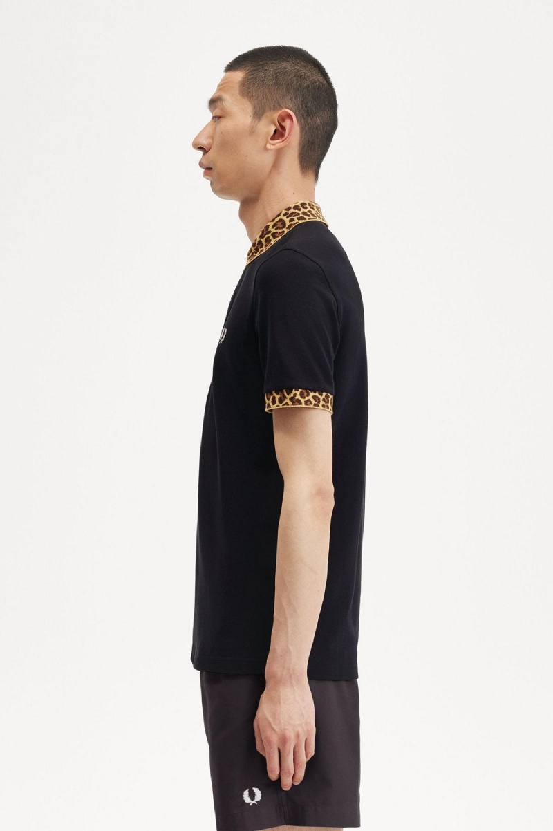 Pánské Polo Triko Fred Perry Noongoons Leopard Print Polo Shirt Černé | GCZUC22755