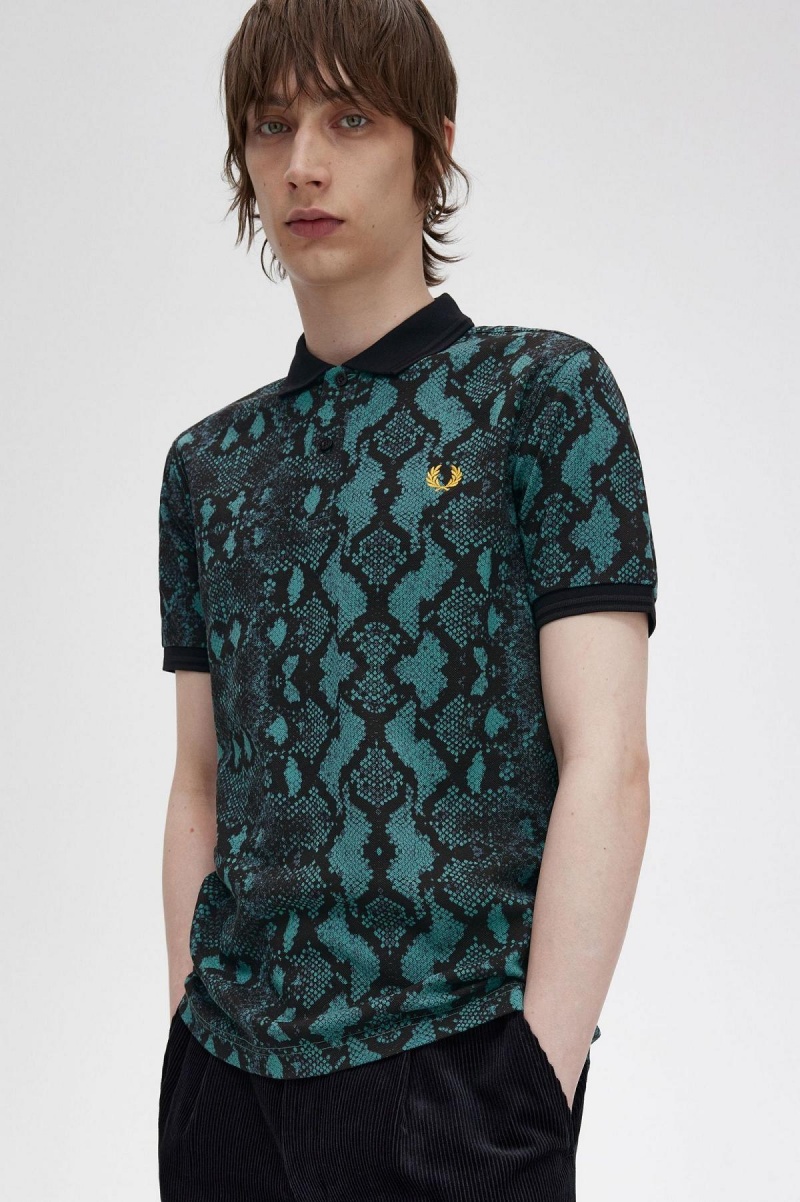 Pánské Polo Triko Fred Perry Snake Print Fred Perry Shirt Tmavě Mátově Zelená | CZJZR30286