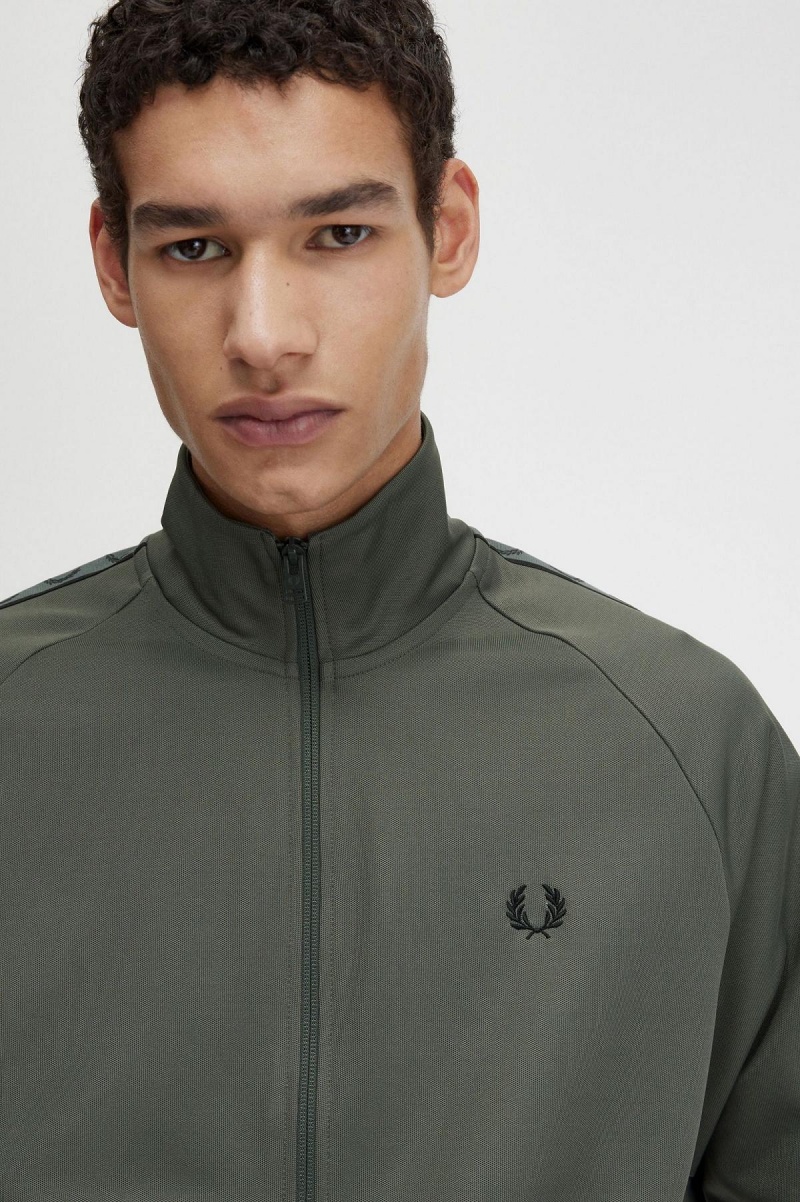 Pánské Sportovní Bundy Fred Perry Contrast Tape Zelene Černé | CZJVR85617