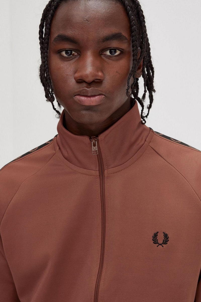 Pánské Sportovní Bundy Fred Perry Contrast Tape Hnědé Černé | QCZUV24904