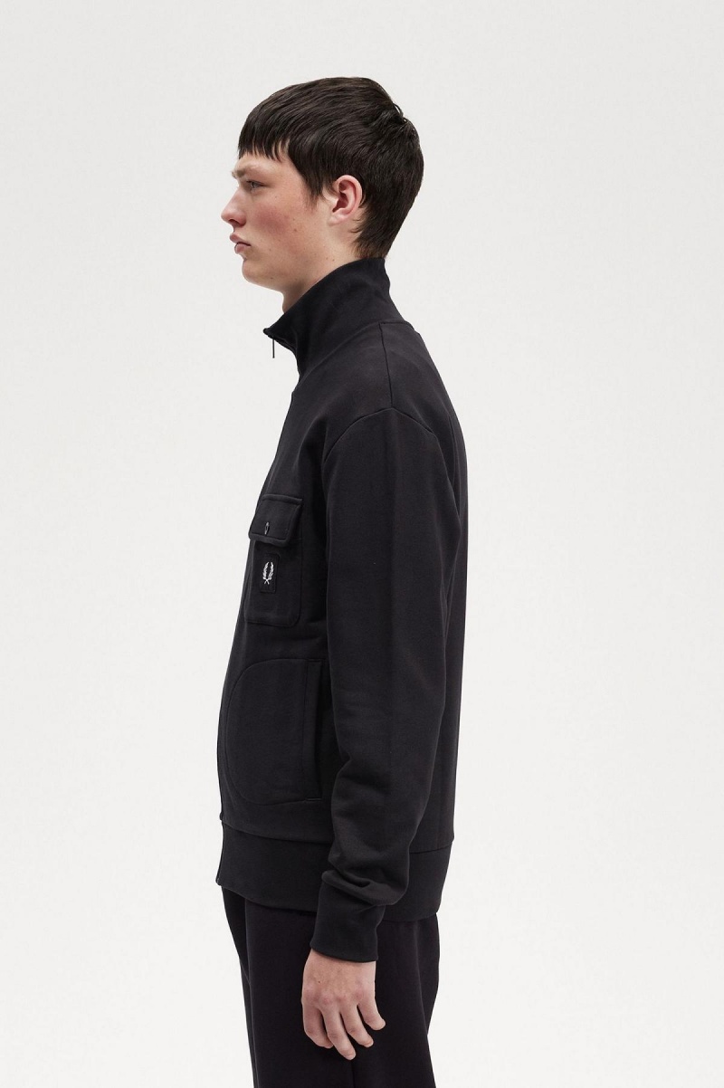 Pánské Sportovní Bundy Fred Perry Funnel Neck Černé | CZZDE89749