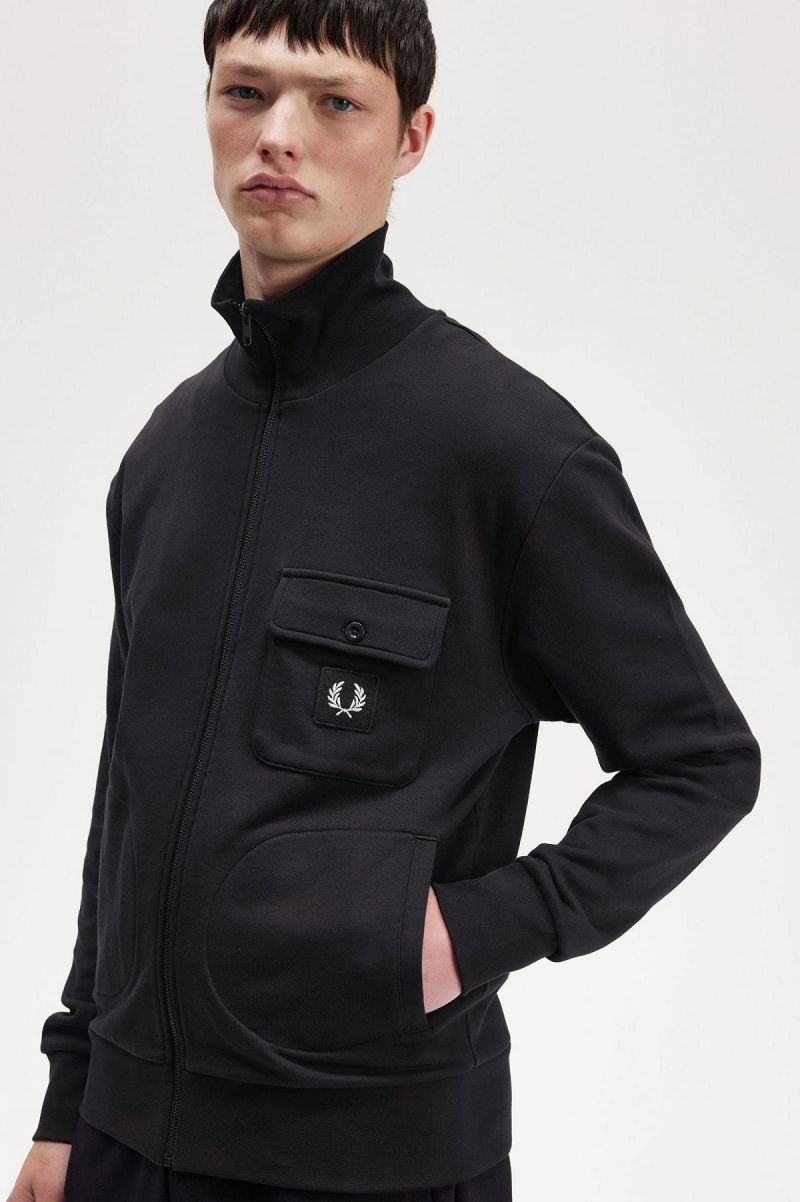 Pánské Sportovní Bundy Fred Perry Funnel Neck Černé | CZZDE89749