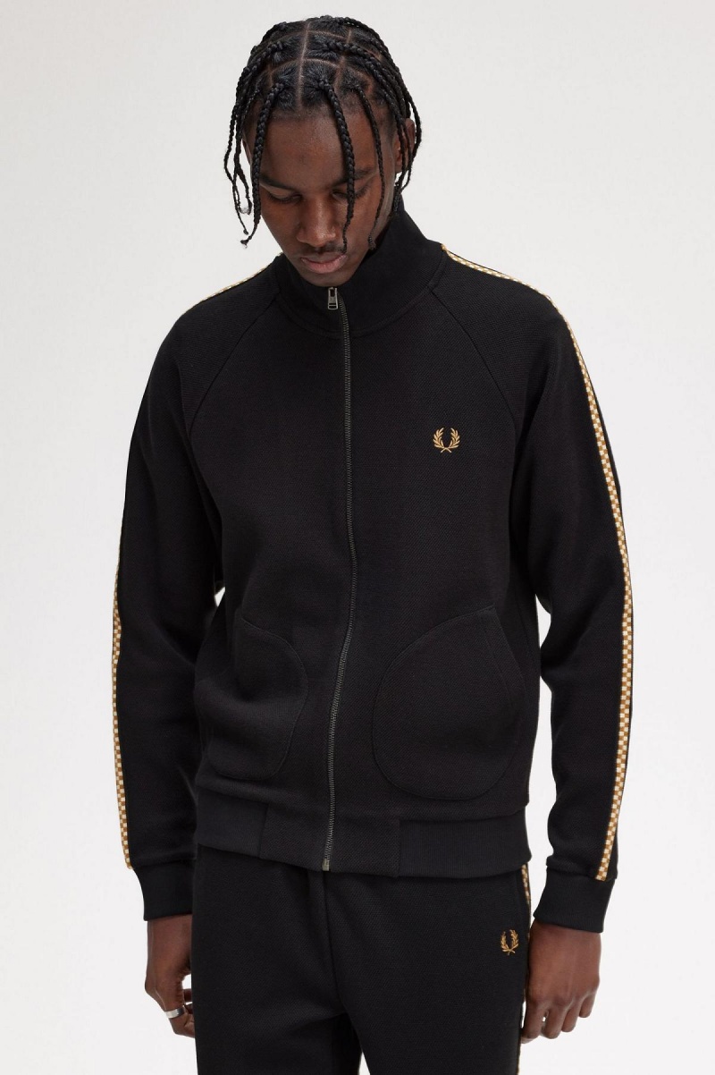 Pánské Tepláky Fred Perry Chequerboard Tape Jacket Černé | YCZGT55613