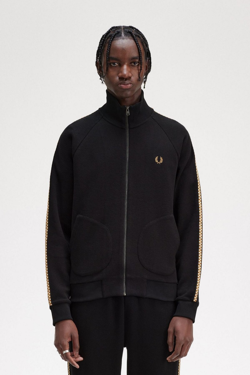 Pánské Tepláky Fred Perry Chequerboard Tape Jacket Černé | YCZGT55613