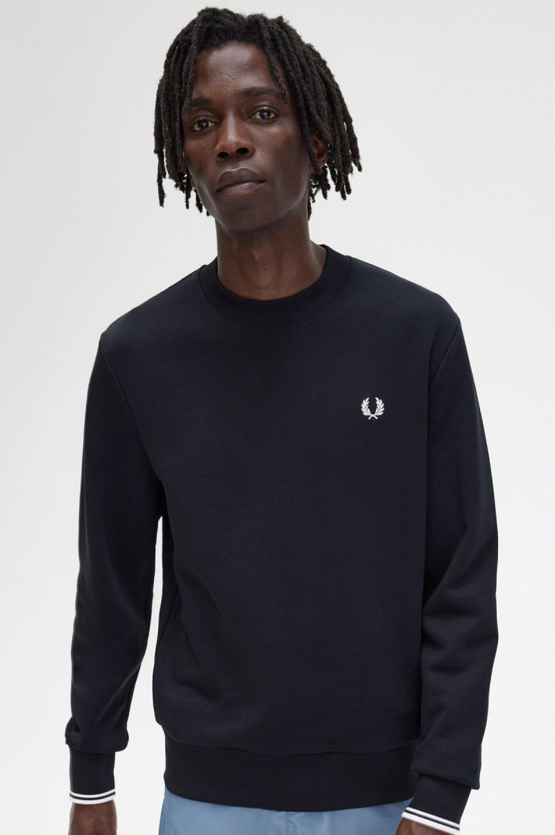 Pánské Tepláky Fred Perry Crew Neck Sweatshirt Černé | CZJKU84533