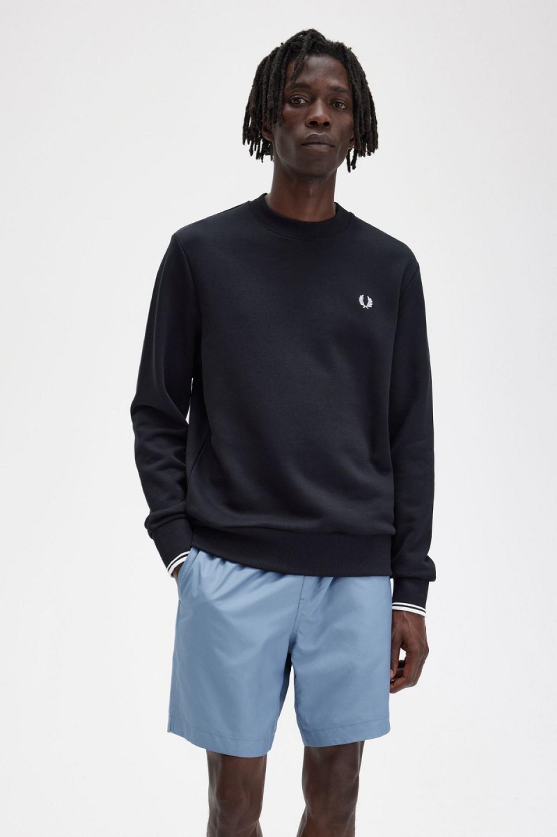 Pánské Tepláky Fred Perry Crew Neck Sweatshirt Černé | CZJKU84533