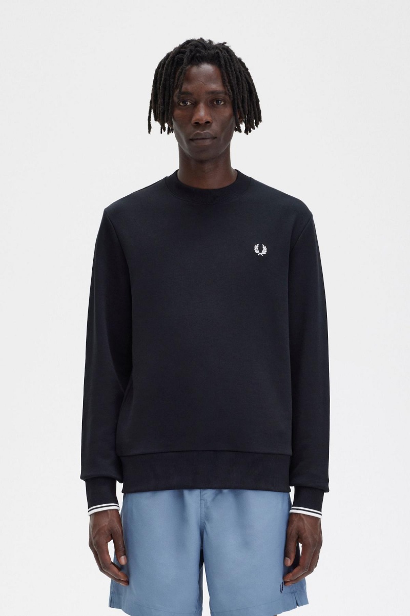 Pánské Tepláky Fred Perry Crew Neck Sweatshirt Černé | CZJKU84533