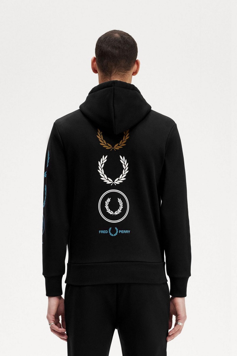 Pánské Tepláky Fred Perry Grafická Branding S Kapucí Sweatshirt Černé | CZZDE72514