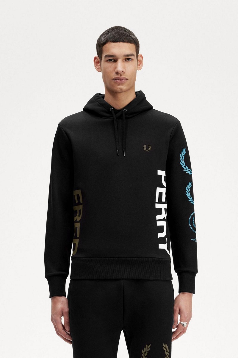 Pánské Tepláky Fred Perry Grafická Branding S Kapucí Sweatshirt Černé | CZZDE72514