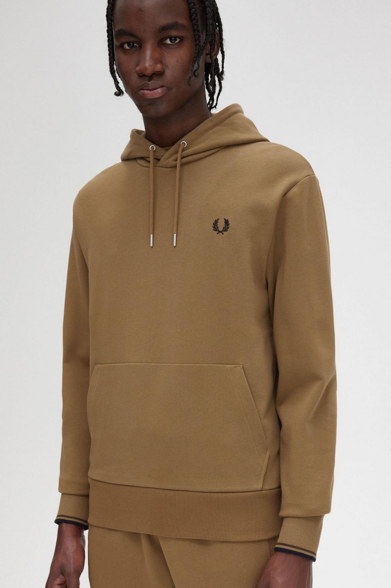 Pánské Tepláky Fred Perry Tipped S Kapucí Sweatshirt Shaded Stone / Burnt Tobacco | CZQAV56863