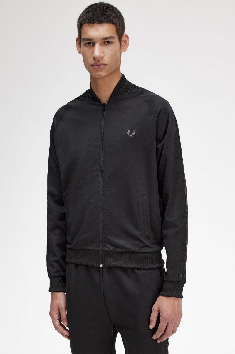 Pánské Tepláky Fred Perry Tonal Tape Track Jacket Černé | CZXMI15617