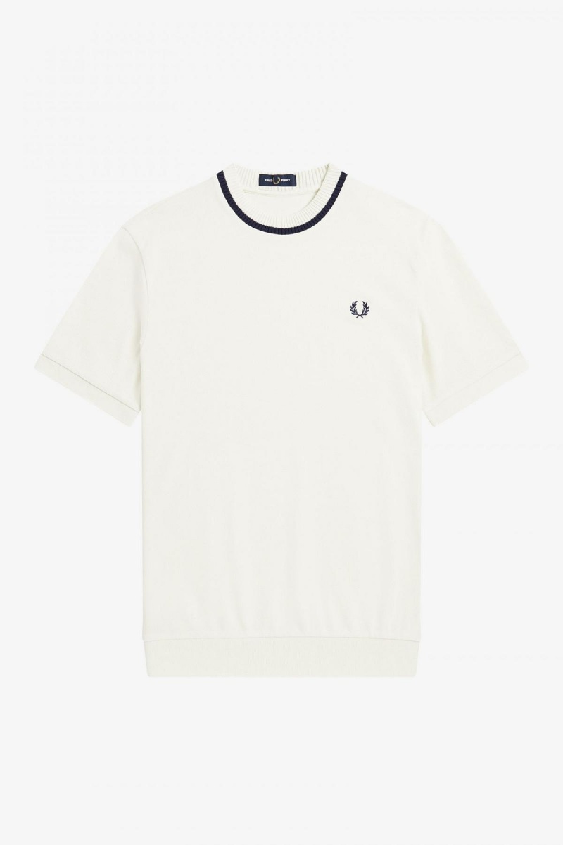 Pánské Tričko Fred Perry Crew Neck Piqué Ecru | QCZWA25641